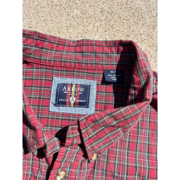 Vtg Arrow Plaid Top Men Sz XLT Plaid Cotton Collar Long Sleeve Button Down Shirt - Picture 3 of 4